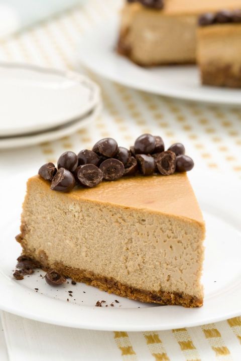 cappuccino cheesecake topped with chocolate covered espresso beans