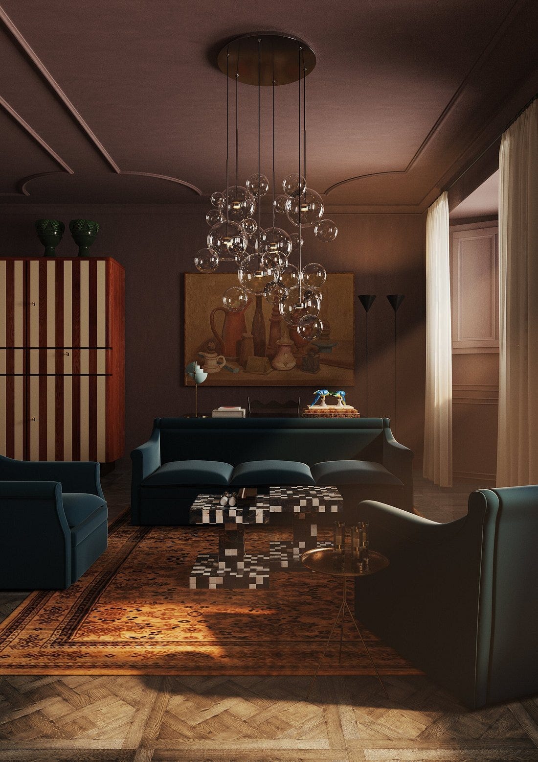 modern living room with stylish furniture and decor