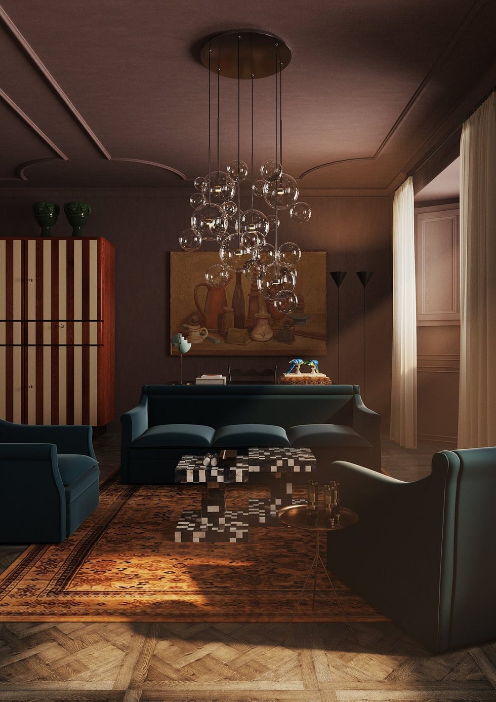 modern living room with stylish furniture and decor