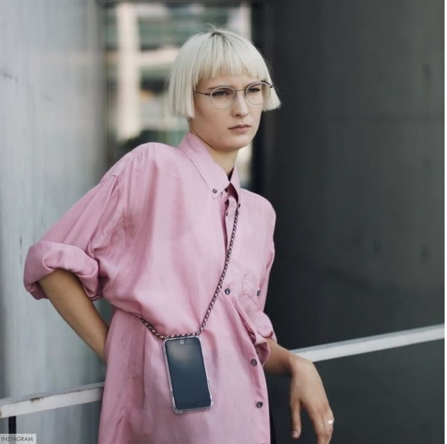 Pink, Clothing, Shoulder, Fashion, Street fashion, Hairstyle, Blond, Fashion model, Outerwear, Neck, 