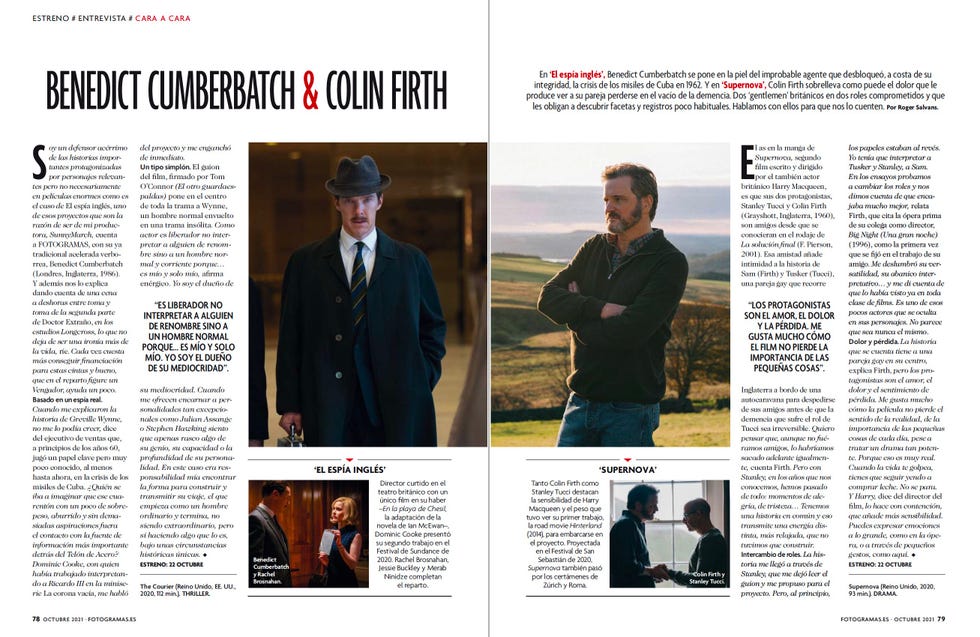 entrevistas a benedict cumberbatch y colin firth en el número de fotogramas de octubre de 2021