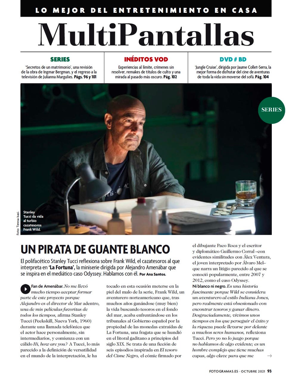 entrevista a stanley tucci en el número de fotogramas de octubre de 2021