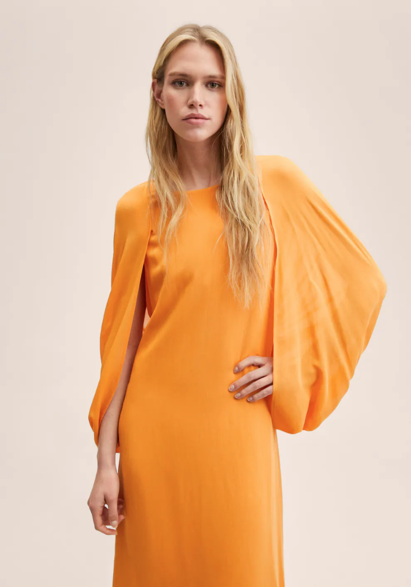 vestido capa mango naranja