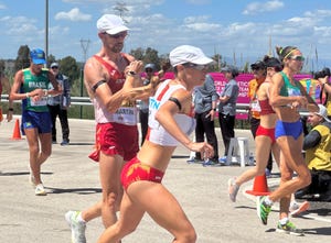 a group of people running