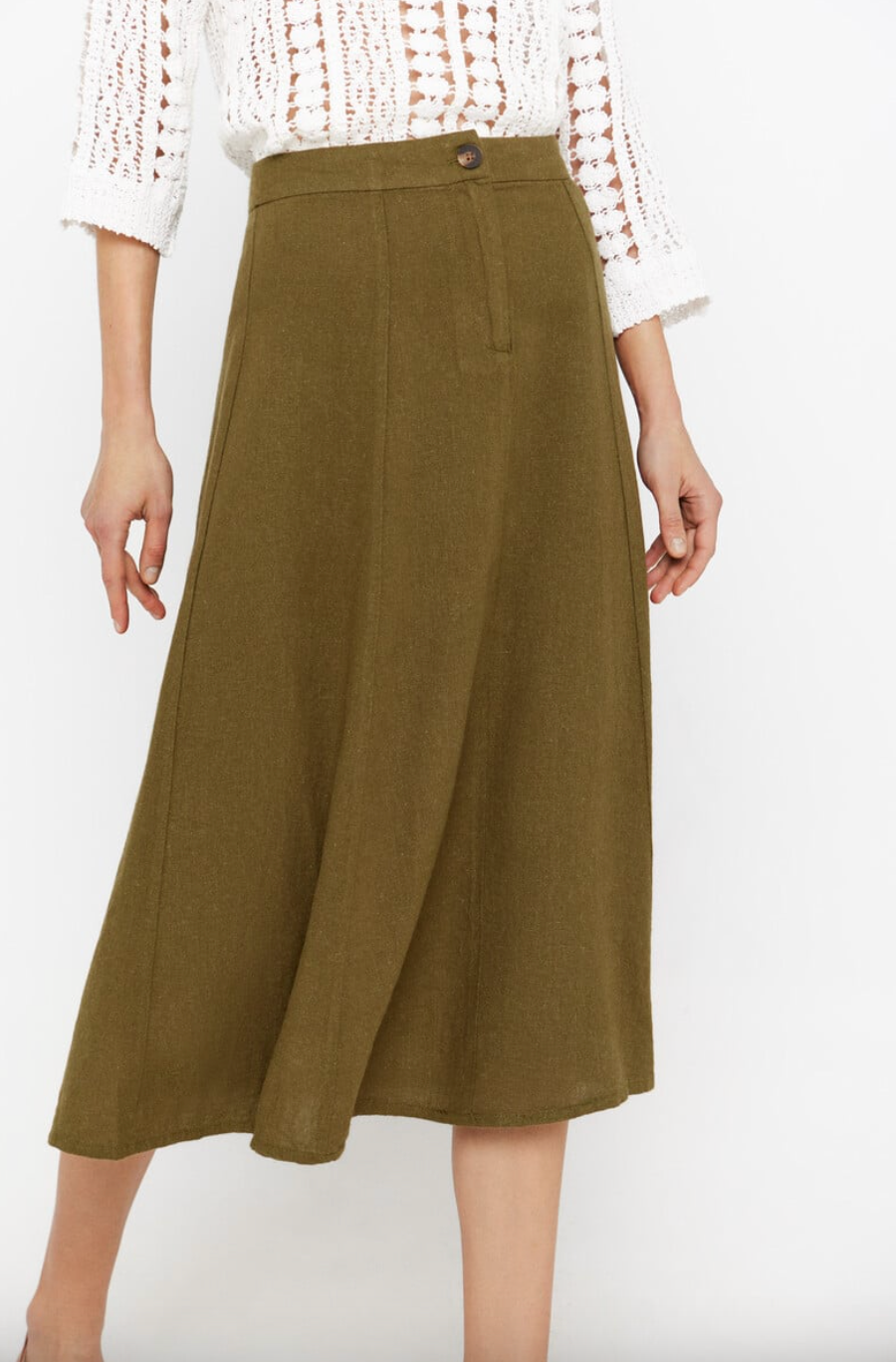 falda verde khaki midi de cortefiel