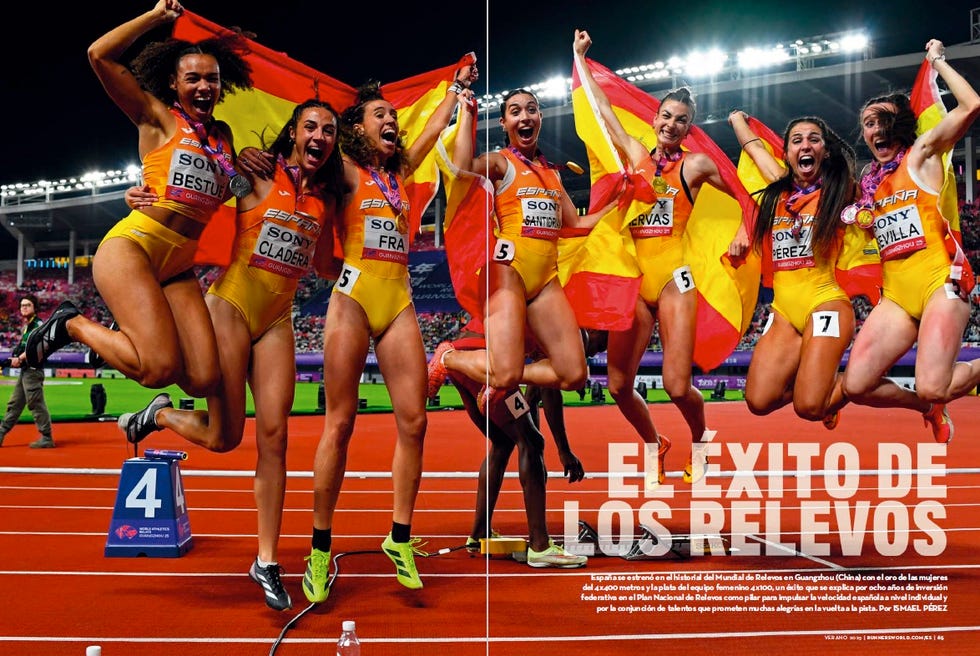 celebration of female athletes after winning a relay race