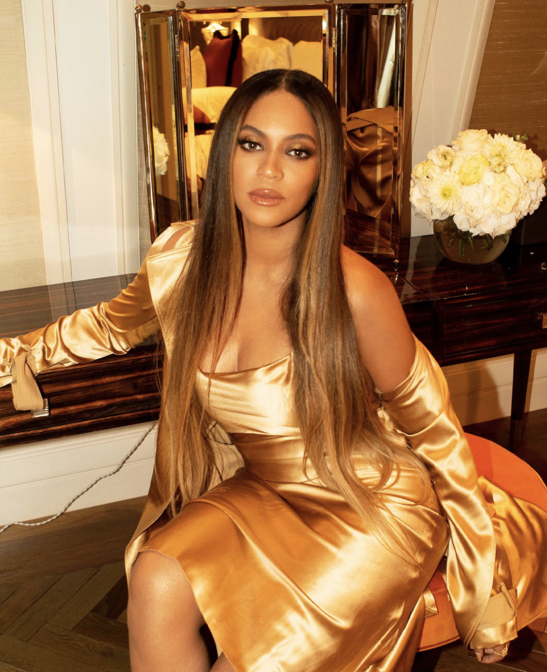 beyonce in gold dress