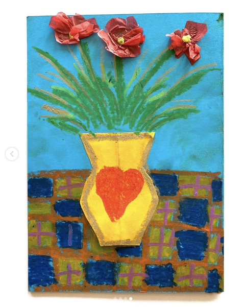 Painting, Flowerpot, Flower, Turquoise, Child art, Tulip, Still life, Plant, Vase, Modern art, 