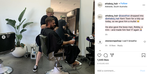zac efron in barber chair