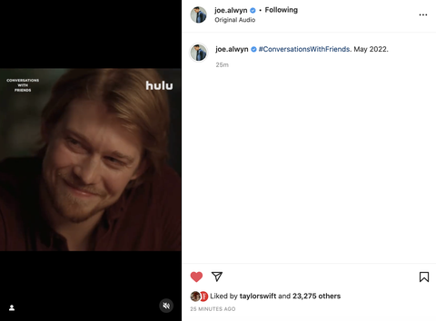taylor swift liking joe alwyn's post within the first 25 minutes