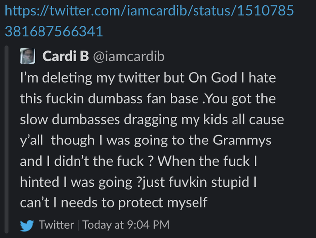 cardi b's last tweet
