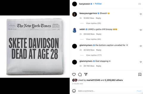 kanye west's post about pete davidson