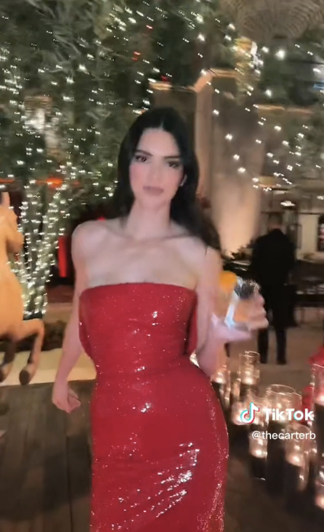velfærd Ødelægge lol Kendall Jenner Wears Red Valentino Dress at Kardashian Christmas Eve 2022  Party