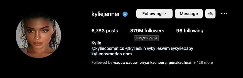 kylie jenner's follower count at 12 pm, march 1, 2023