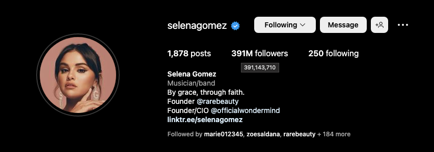 selena gomez's instagram follower count at 12 pm, march 1, 2023