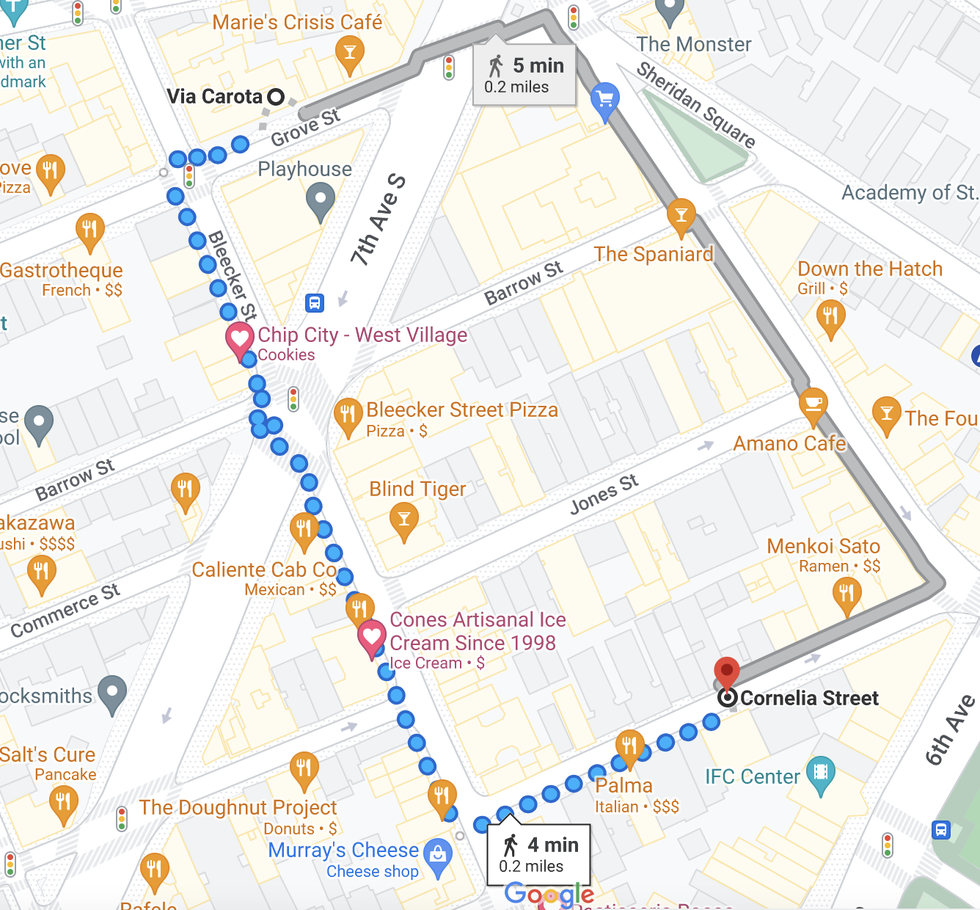 via carota's distance from cornelia street, via google maps﻿
