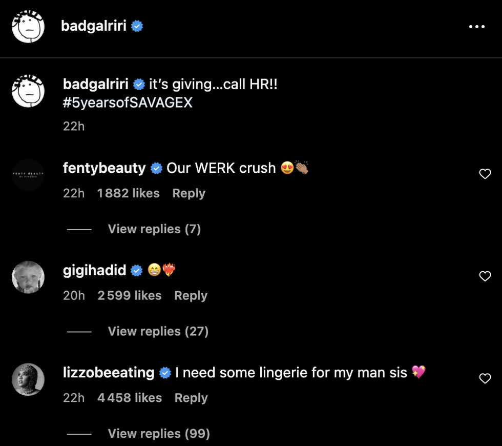 lizzo's comment on rihanna's post