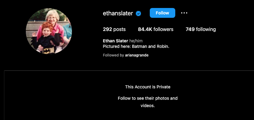 ethan slater's private instagram