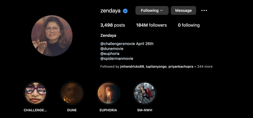 zendaya’s zero follower count