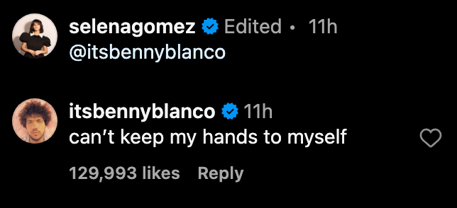 Selena Gomez and Benny Blanco's exchange