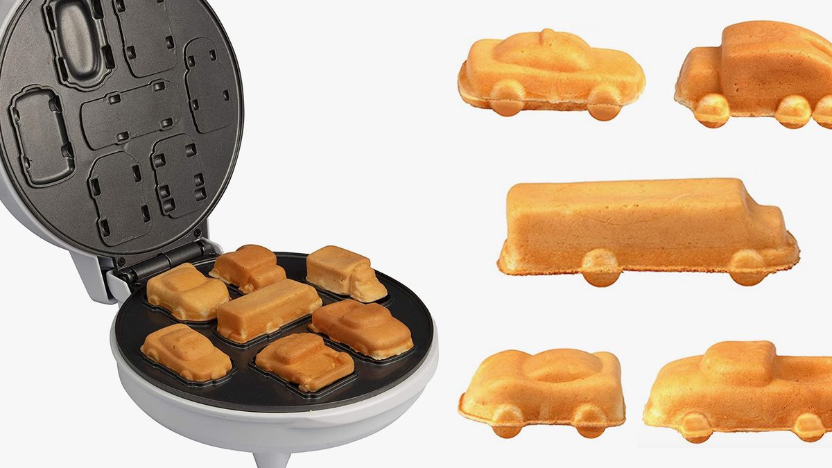 Cars & Trucks Mini Waffle Maker - Make 7 Fun Different Vehicles- Police Car Firetruck Construction Truck & More Automobile Shaped Pancakes- Electric