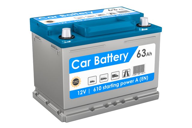 car battery closeup, 3d rendering isolated on white background