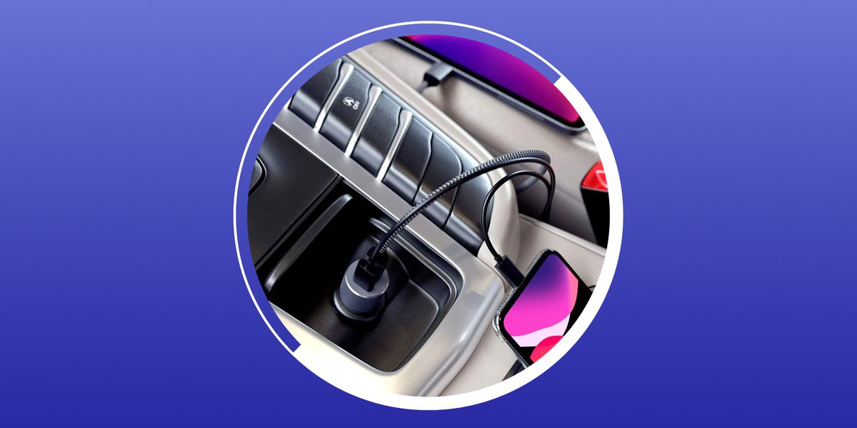 car charger in console charging iphone