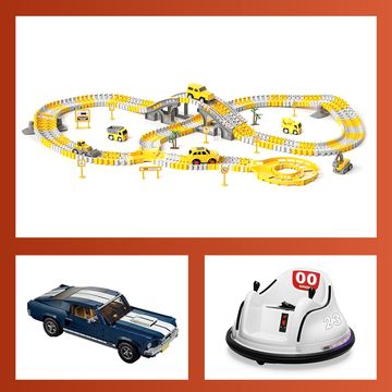 spiderman car, construction track, stacking garage toy, bumper car, lego car, monster truck toys