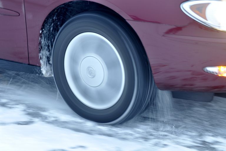 Car tire spinning on ice