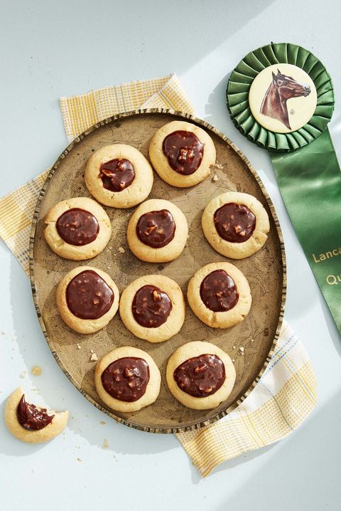 caramel chocolate walnut thumbprint cookies