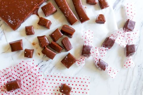 salted caramels with red polka dot wrapping