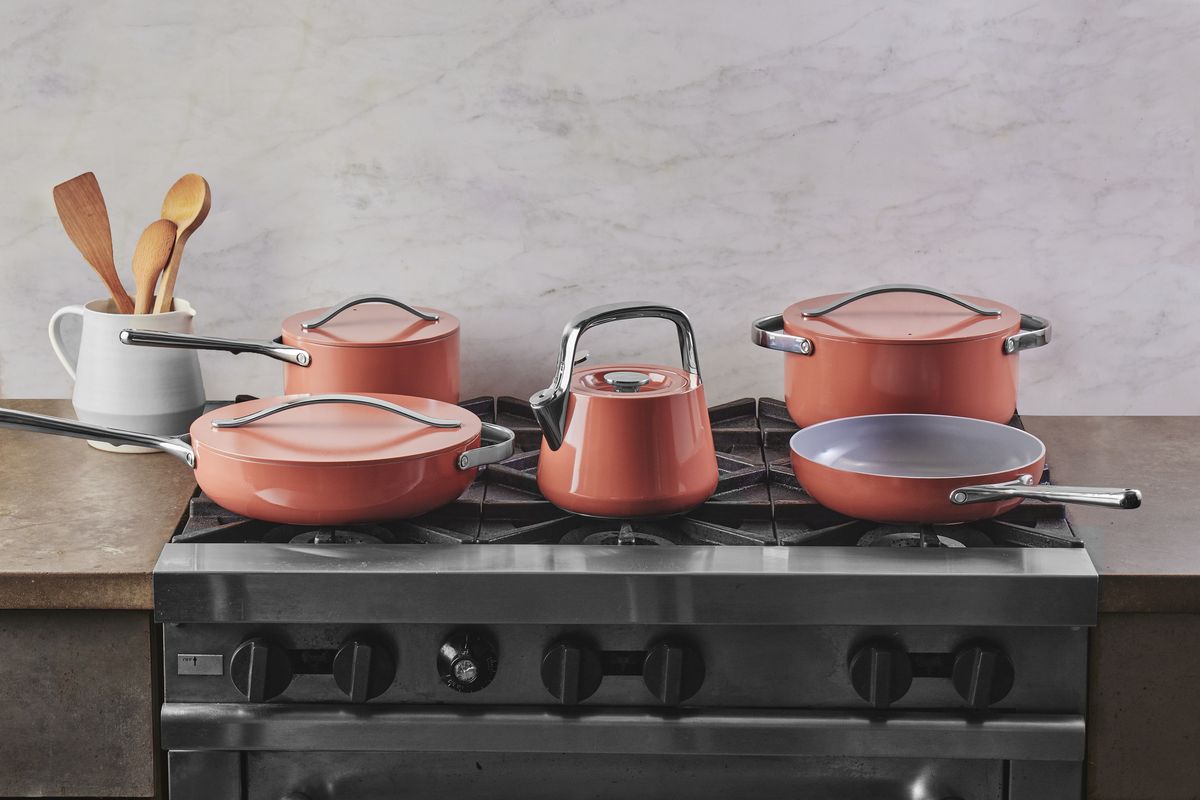 caraway cookware and tea kettle