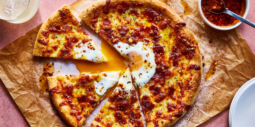 pizza with an egg baked in the middle