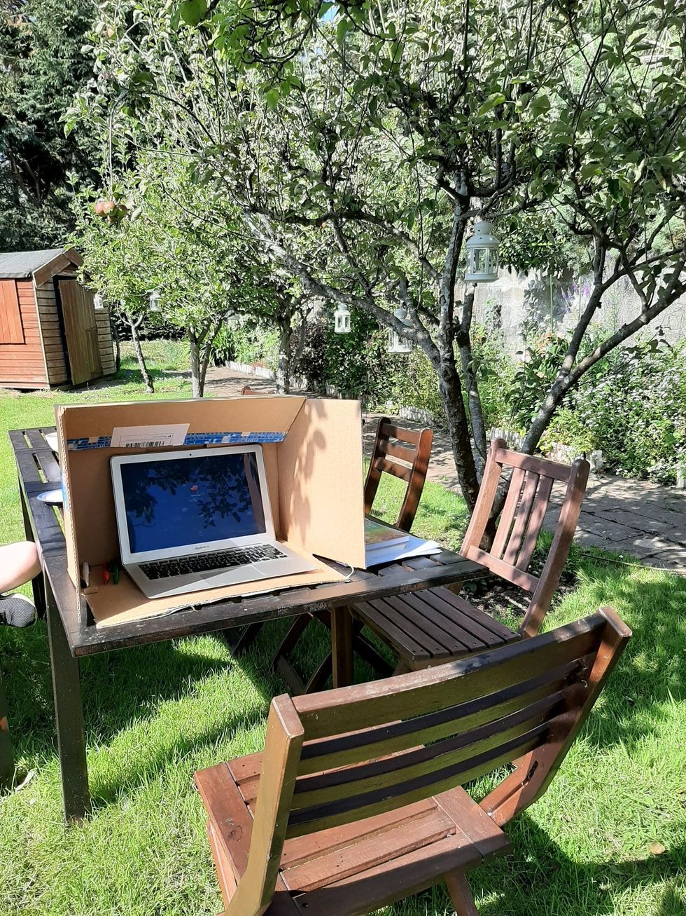 cardboard box with laptop inside outdoors