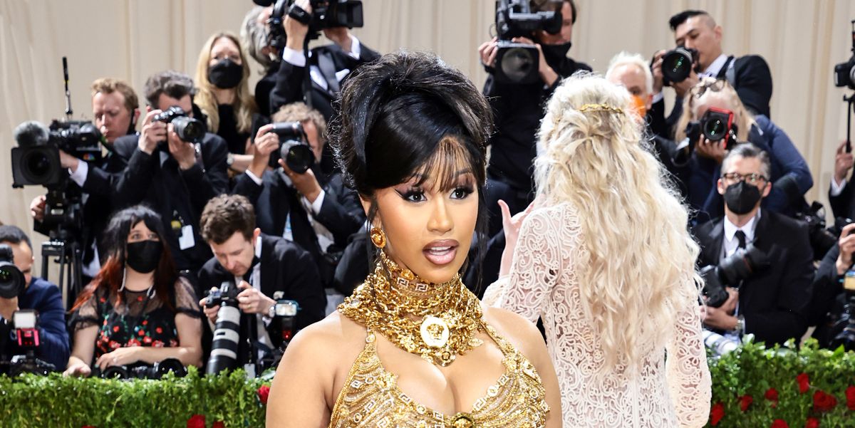 Cardi B Glitters in Gold Versace Gown for 2022 Met Gala
