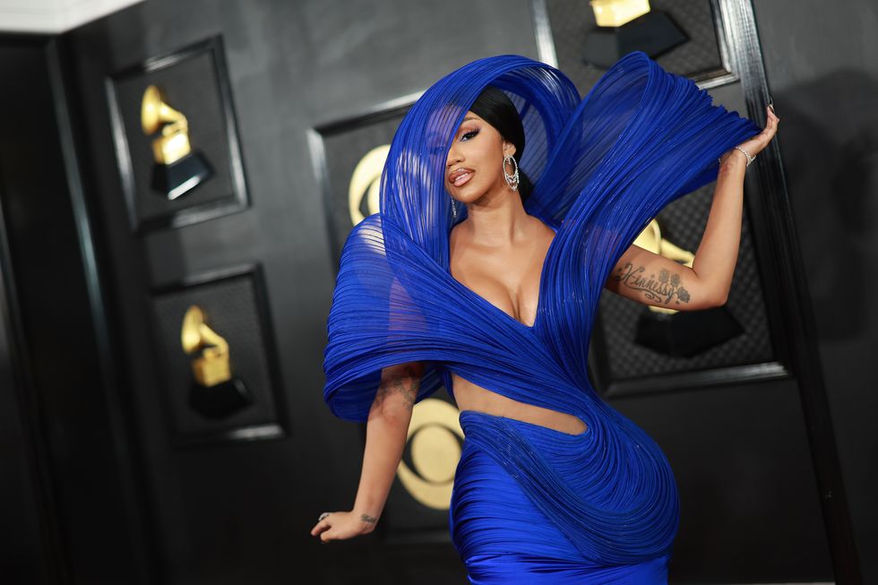 Cardi B Wore Blue Cutout Dress to the 2023 Grammys