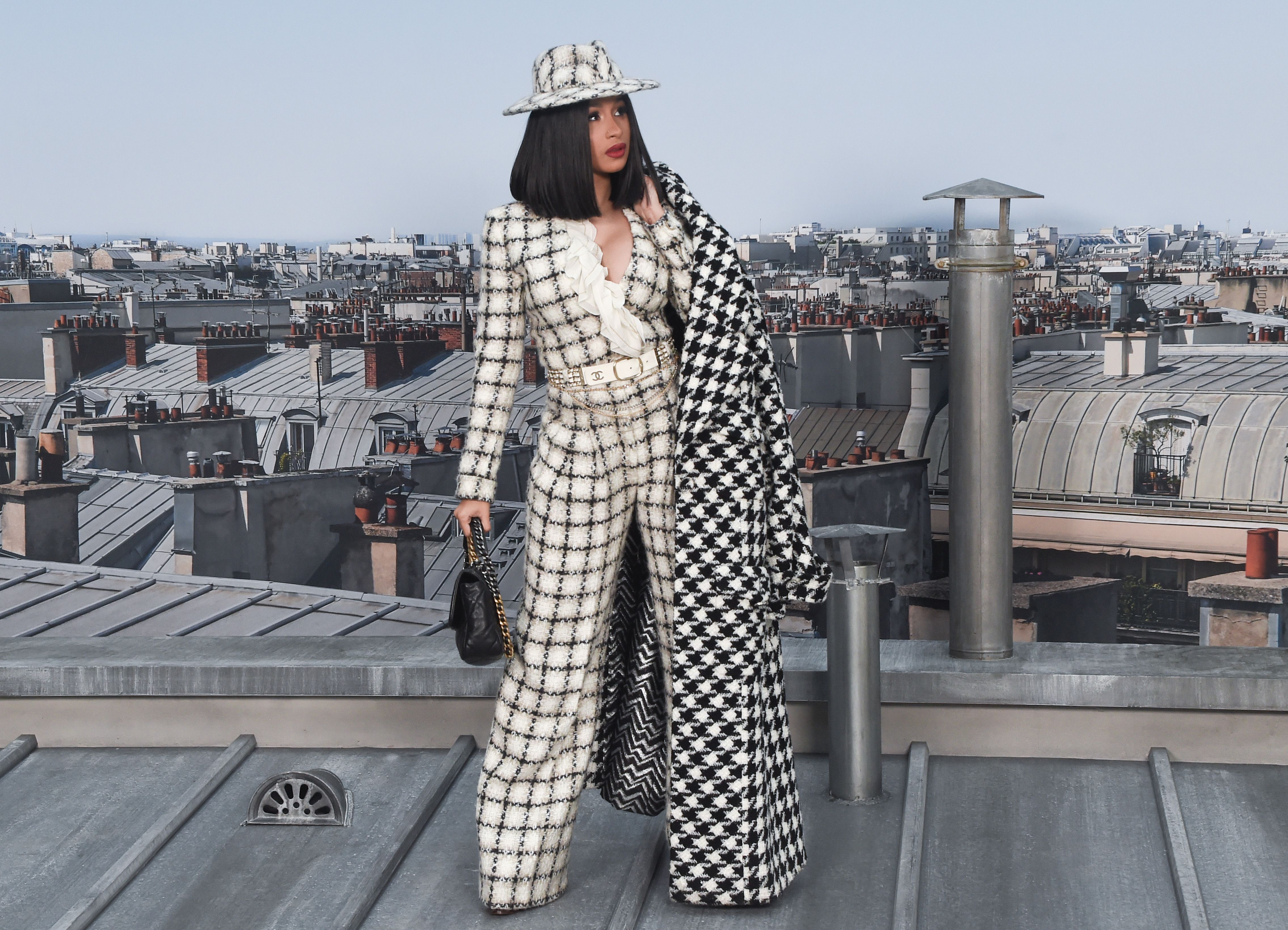 Cardi B in Head-to-Toe Tweed at Chanel Spring 2020 Show
