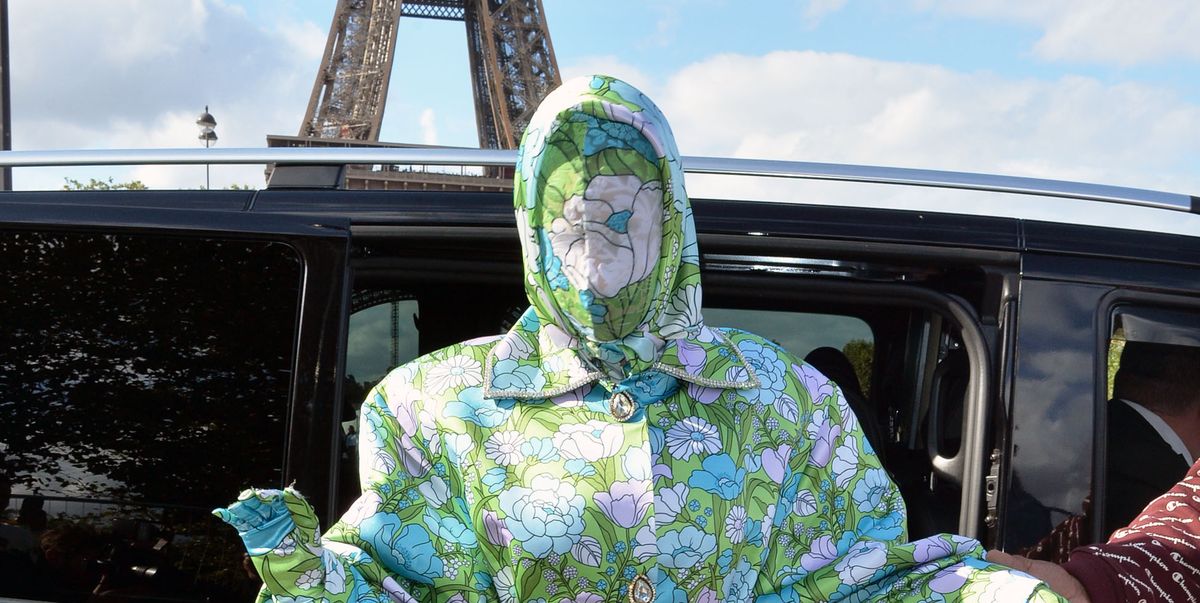 Cardi B Wears Floral Face Mask at Paris Fashion Week