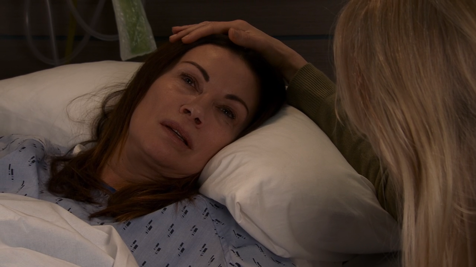 coronation street, lisa swain comforting carla connor and stroking her hair