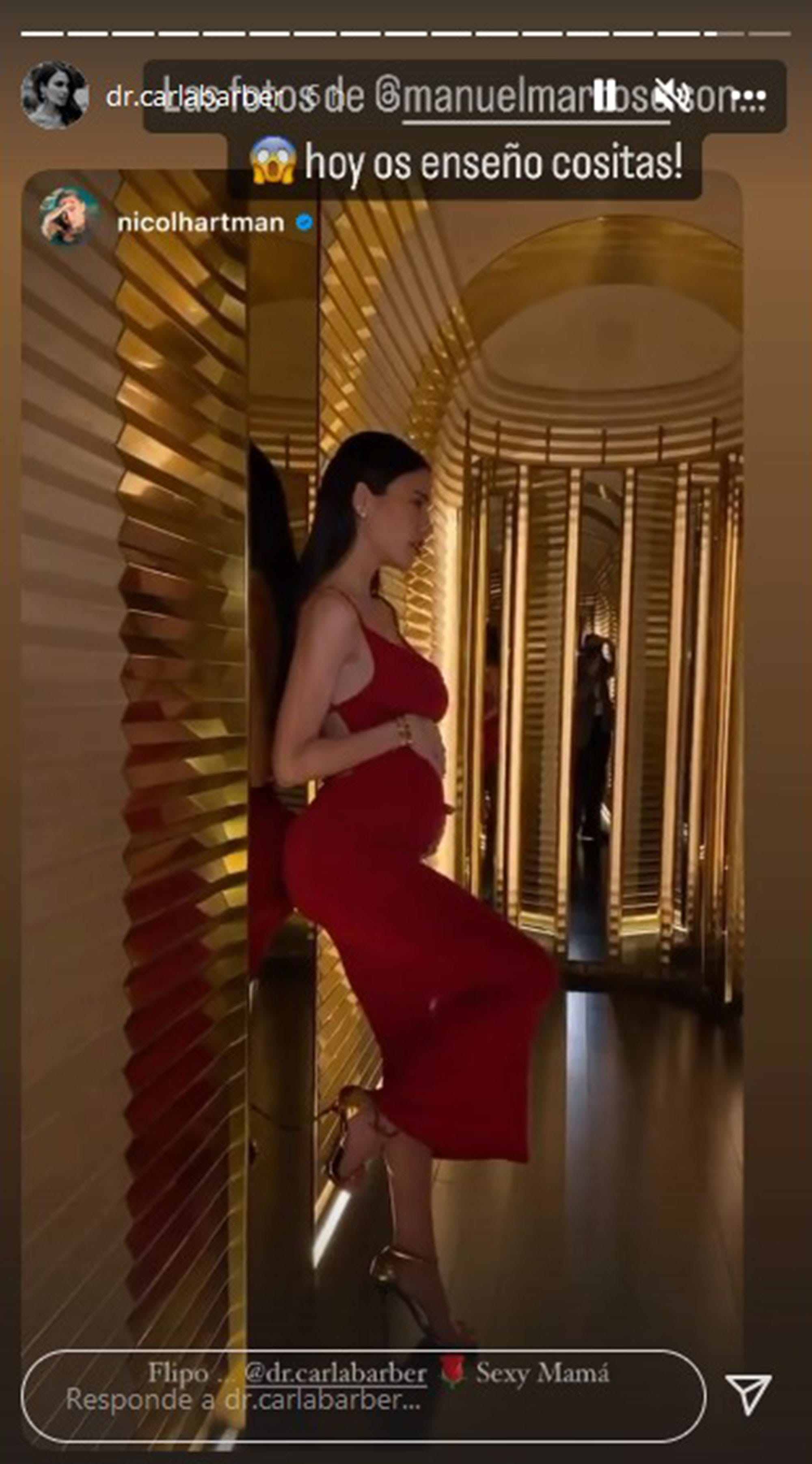 la doctora, que espera su primer hijo para principios de mayo, posa con un sexy vestido rojo