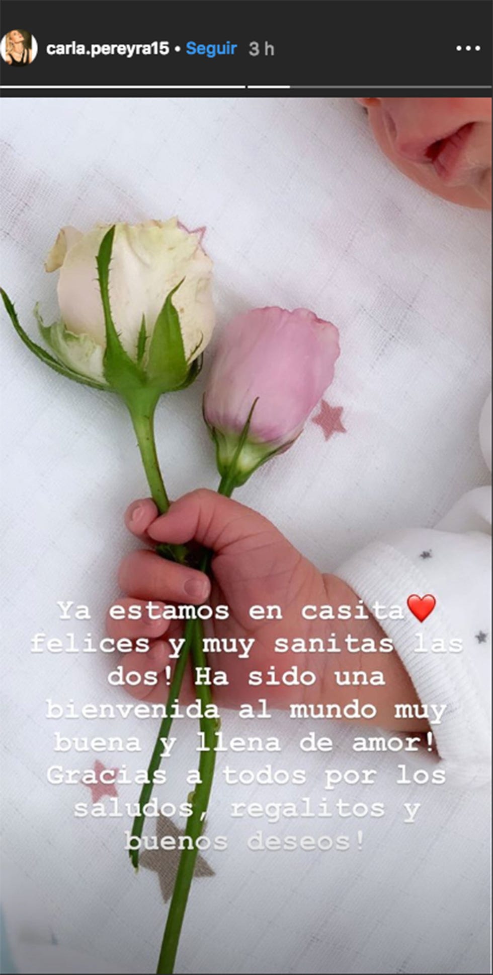 Carla Pereyra comparte una imagen de la mano de su hija Valentina