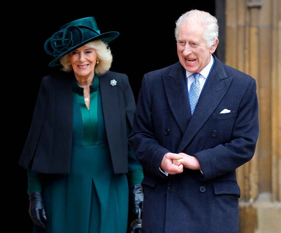 windsor, united kingdom march 31 embargoed for publication in uk newspapers until 24 hours after create date and time queen camilla and king charles iii attend the traditional easter sunday mattins service at st georges chapel, windsor castle on march 31, 2024 in windsor, england following the service the king greeted members of the public, during a walkabout, for the first time since the announcement that he had been diagnosed with cancer photo by max mumbyindigogetty images