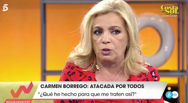 Carmen Borrego, Emma García, Kiko Hernández, María Patiño, Viva la vida, Carmen Borrego responde a los ataques de Kiko Hernández y María Patiño, Carmen Borrego: "Se sobrepasan los límites cuando me acusan de estafadora", Carmen Borrego abre las puertas a una reconciliación, Carmen quiere acabar la guerra con 'Sálvame'