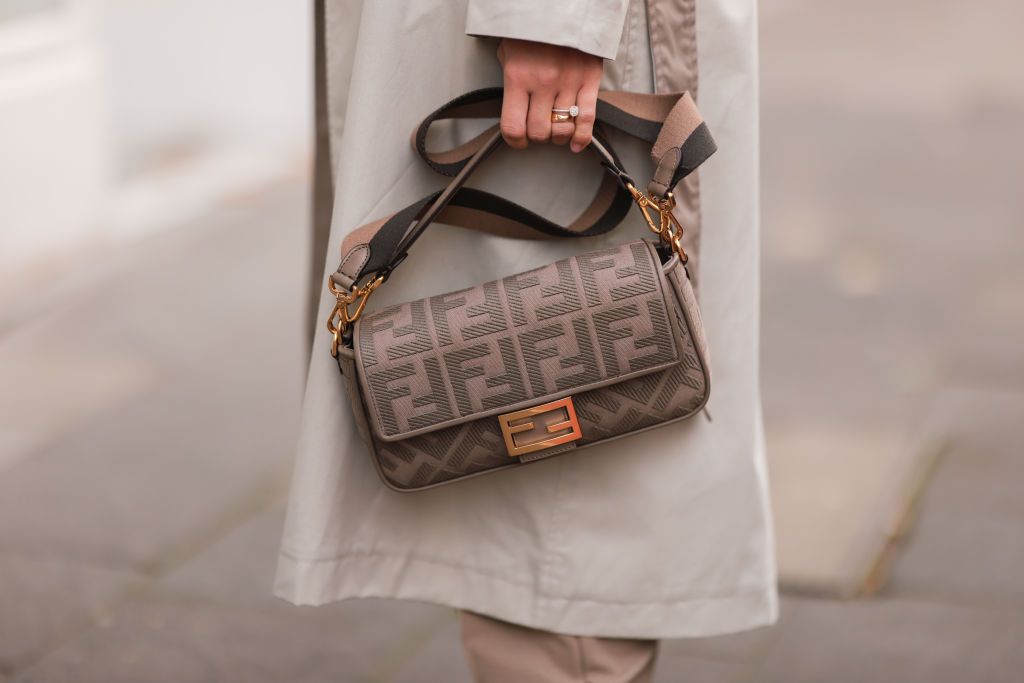 Vintage Fendi bag with the iconic Fendi pattern and whit…