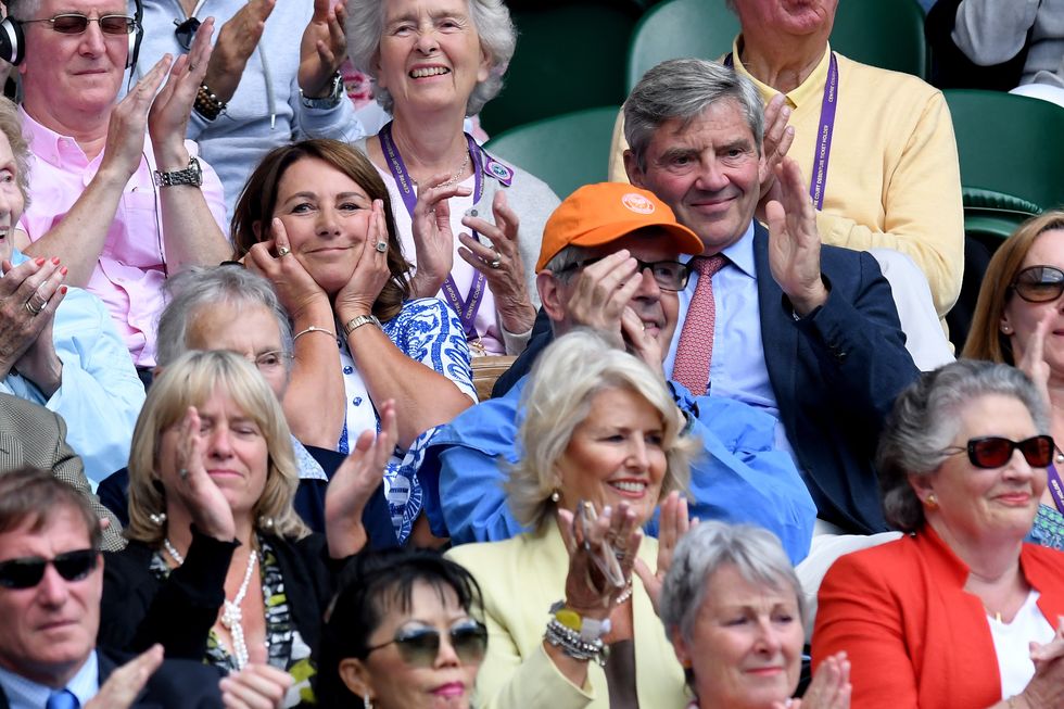 carole middleton and michael middleton attend day nine of the wimbledon tennis championships
