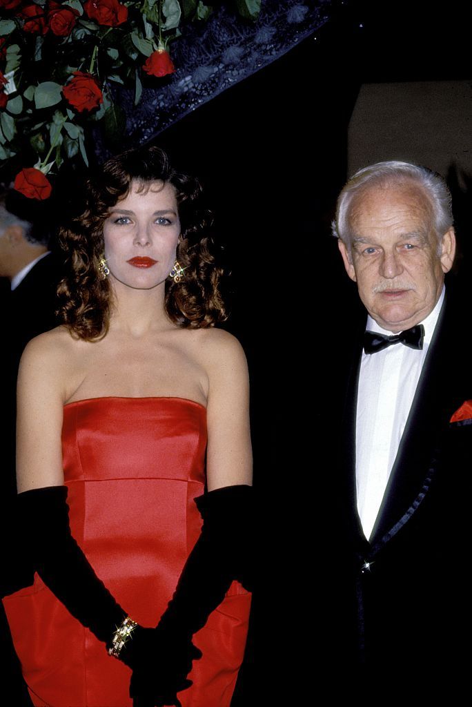 prince rainier of monaco at the annual bal de la rose rose ball in monaco with his daughter, princess caroline 5 march 1988,    photo by francis apesteguygetty images