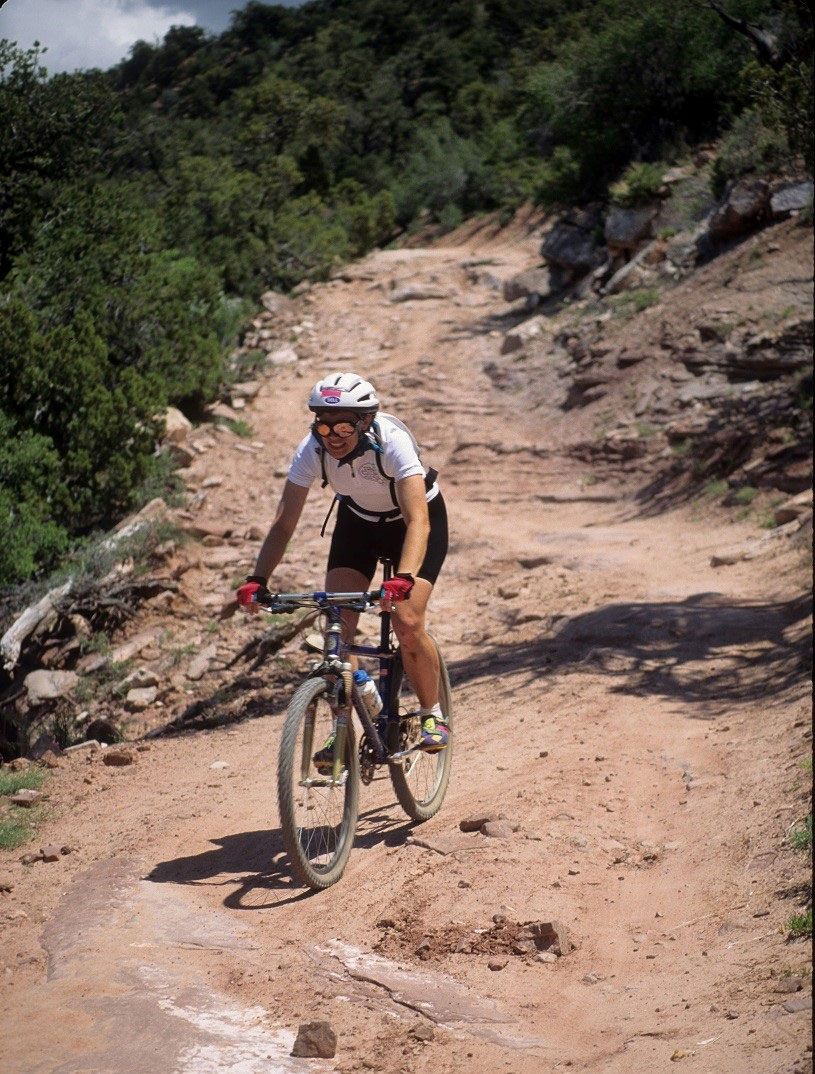 dr caroline cooley riding bikes in moab in 1990
