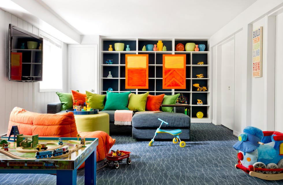 colorful basement kids room