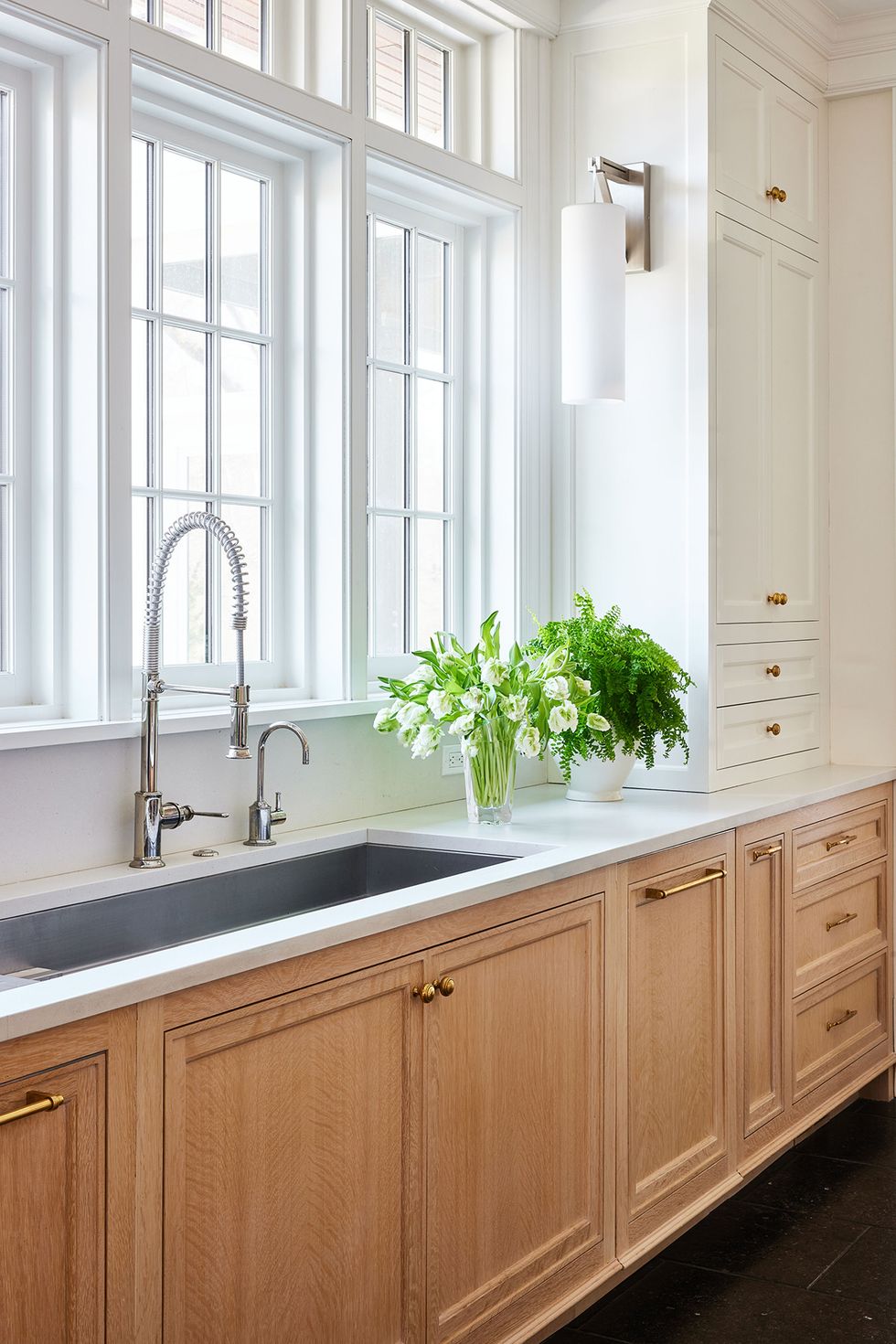 a kitchen with a sink and a plant on the counter