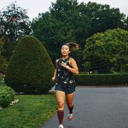 carolyn su running and stretching along her regular routes outside of boston in september 2020